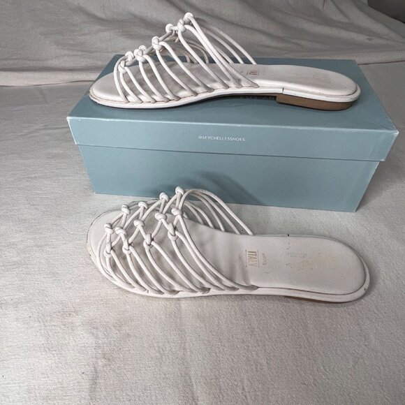 Seychelles-Lulus Size 9 White Leather Knotted Strap Slip-On Sandals Comfort - Picture 7 of 16
